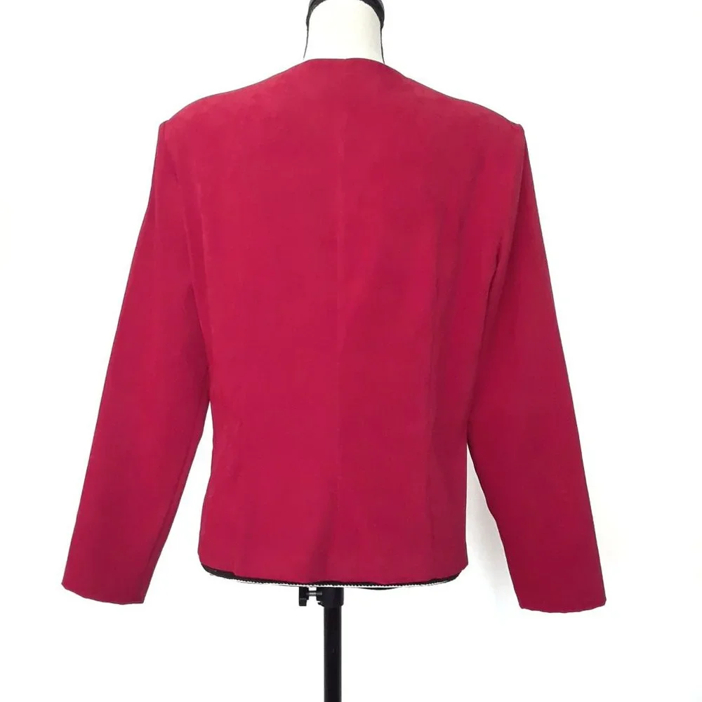 Vintage 1980s Red Black Micro Suede Zip Up Jacket - Picture 6 of 10